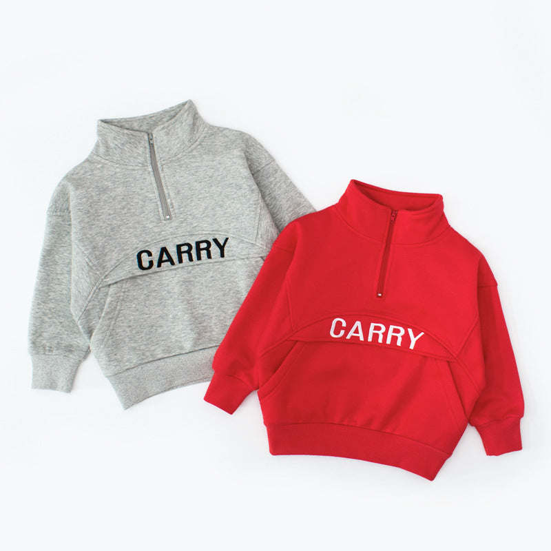 Baby Slogan Embroidered Pattern Solid Color High Neck Hoodie