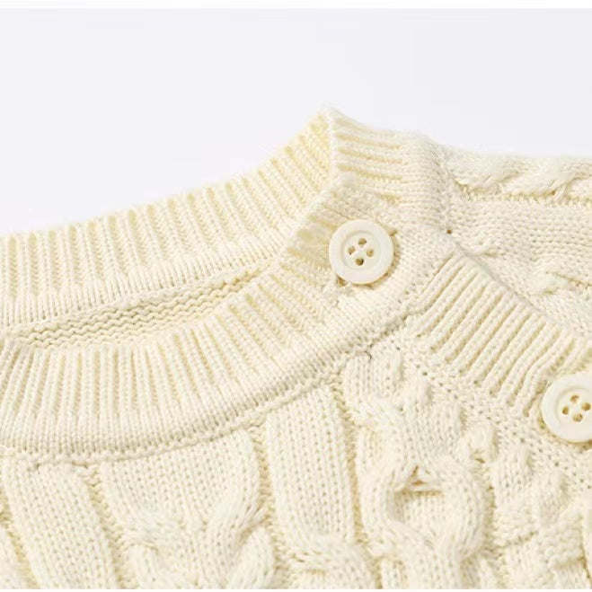 Baby Solid Color Crochet Knitted Pattern Shoulder Button Design Rompers