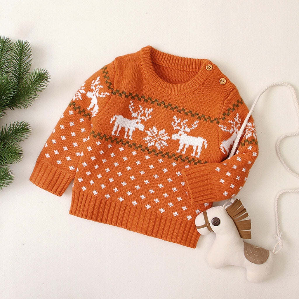 Baby Boy And Girl Christmas Giraffe Pattern Long Sleeved Pullover Sweater