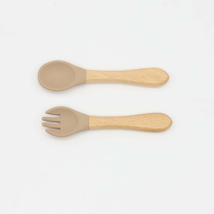 Baby Food Grade Wooden Handles Silicone Spoon Fork Cutlery