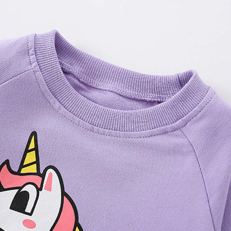 Baby Girl Unicorn Print Pattern O-Neck Long Sleeve Hoodie