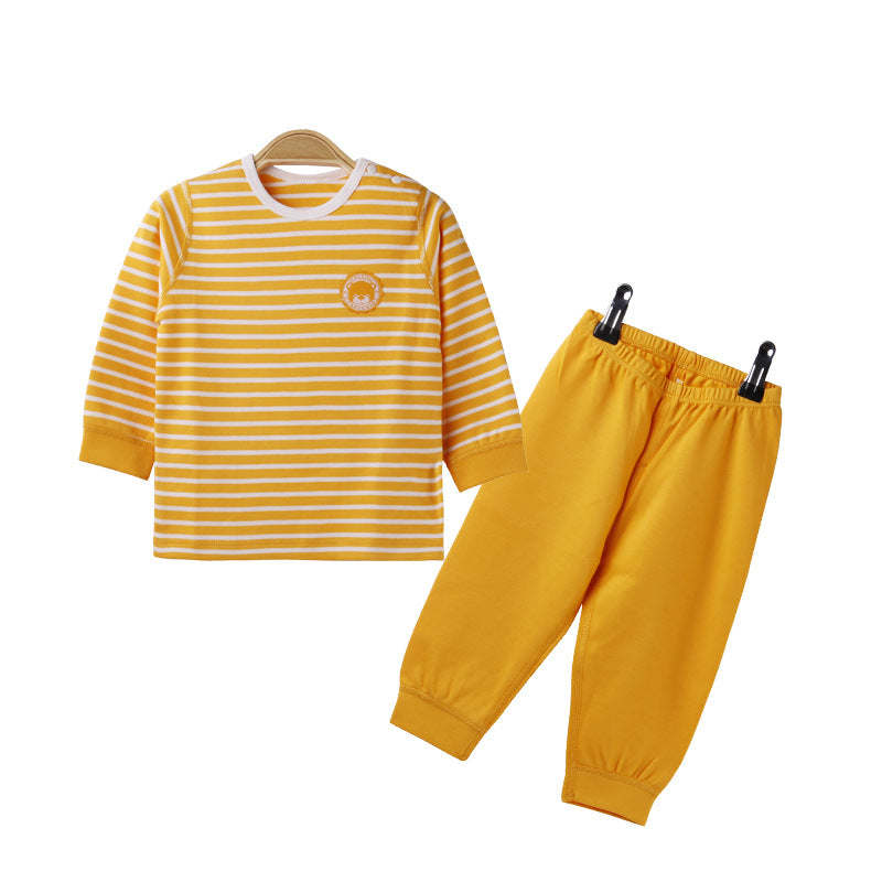 Baby Striped Graphic Shirt Combo Solid Trousers Spring Autumn Split Underwear Pajama Sets