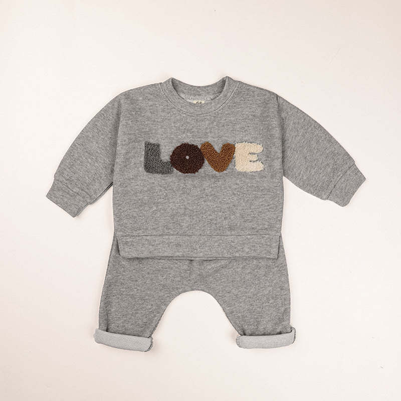 Baby LOVE Graphic Hoodies Combo Pants Kids Valentine's Day Sets