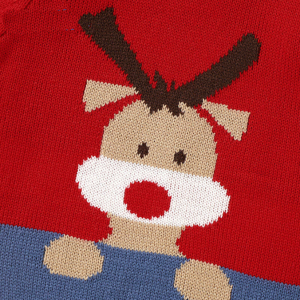 Baby Elk Print Pattern Christmas Style Pullover Sweater