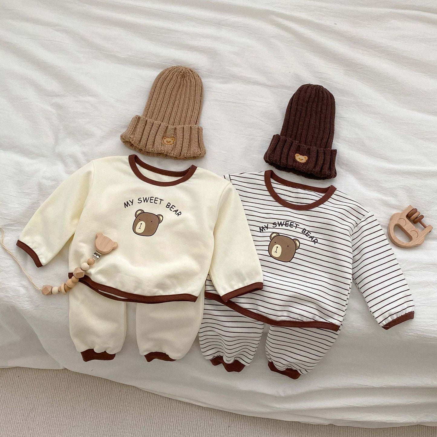 Baby Cartoon Bear Pattern Hoodies Combo Pants Sets