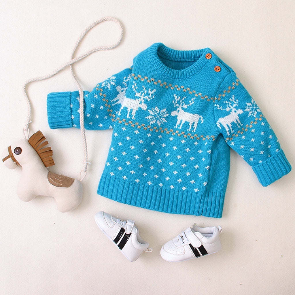 Baby Boy And Girl Christmas Giraffe Pattern Long Sleeved Pullover Sweater