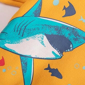 Baby Boy Cartoon Shark Graphic Hoodie Combo Solid Yellow Trousers Fleece Thermal Sets