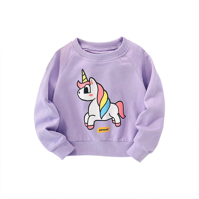 Baby Girl Unicorn Print Pattern O-Neck Long Sleeve Hoodie