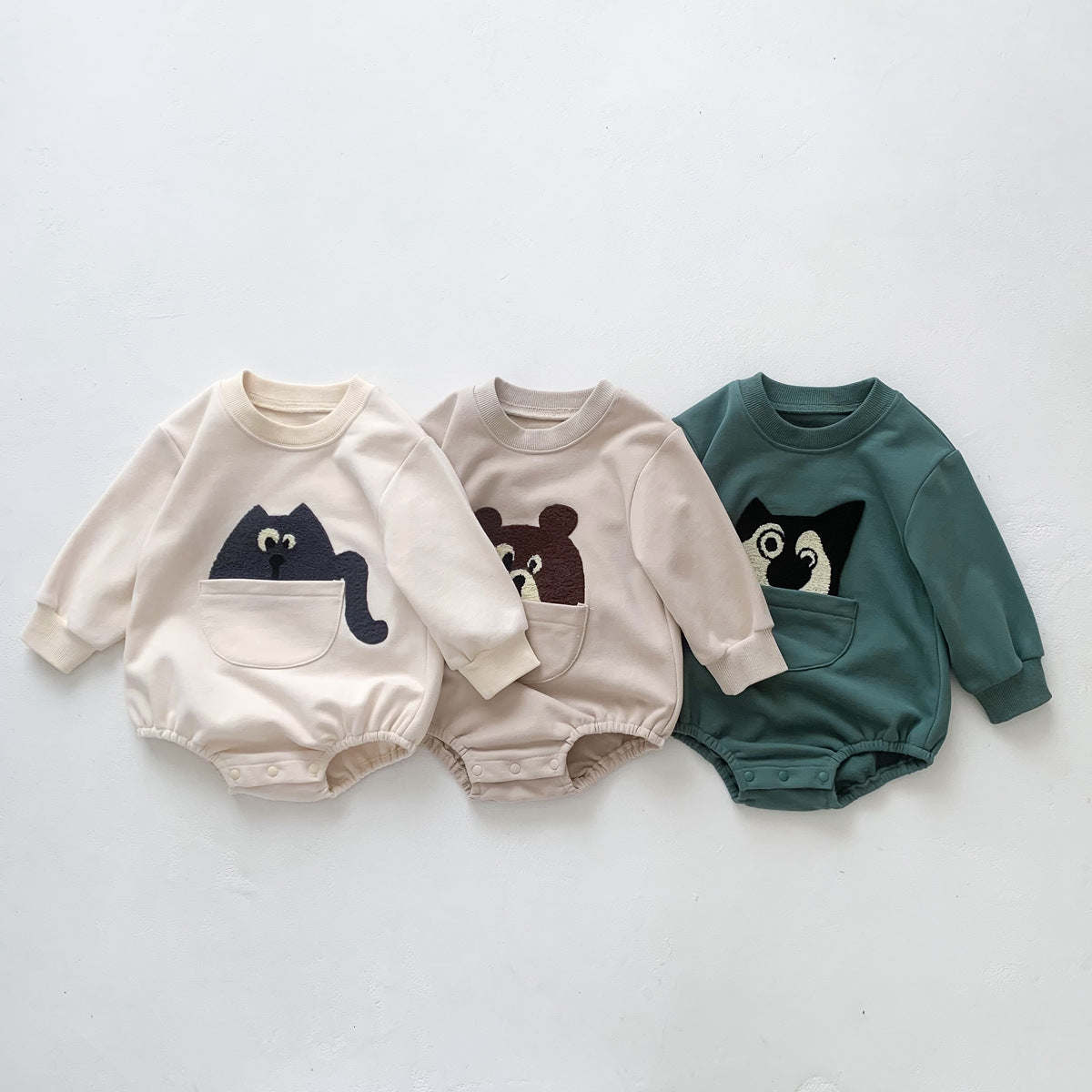 Baby Solid Color Cartoon Embroidered Design Long Sleeve Triangle Onesies