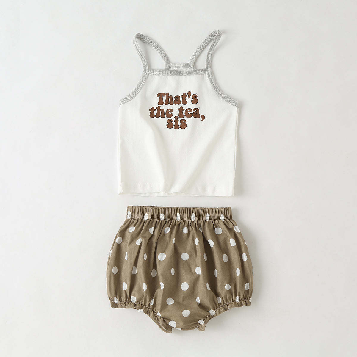 Baby Girl Slogan Pattern Sling Tops Combo Polka Dot Graphic Triangle Shorts 1 Pieces Sets