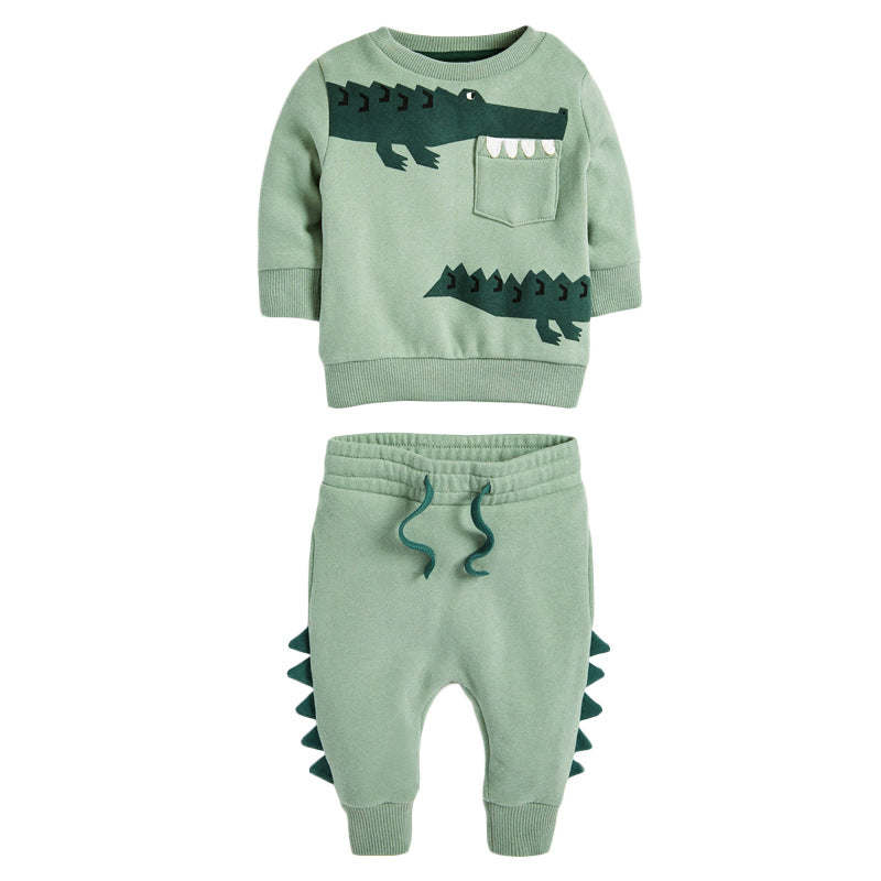 Children Boy Cartoon Animal Print Hoodie & Trousers 2 Pieces Cute Sets