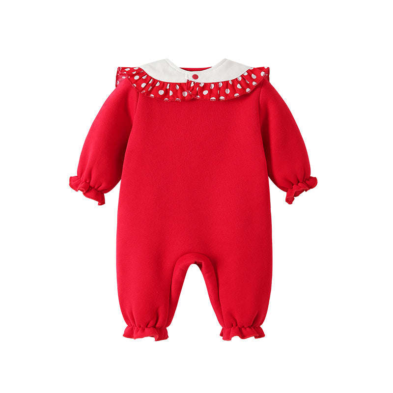 Baby Girl Polka Dot Pattern Mesh Patchwork Design New Year's Romper