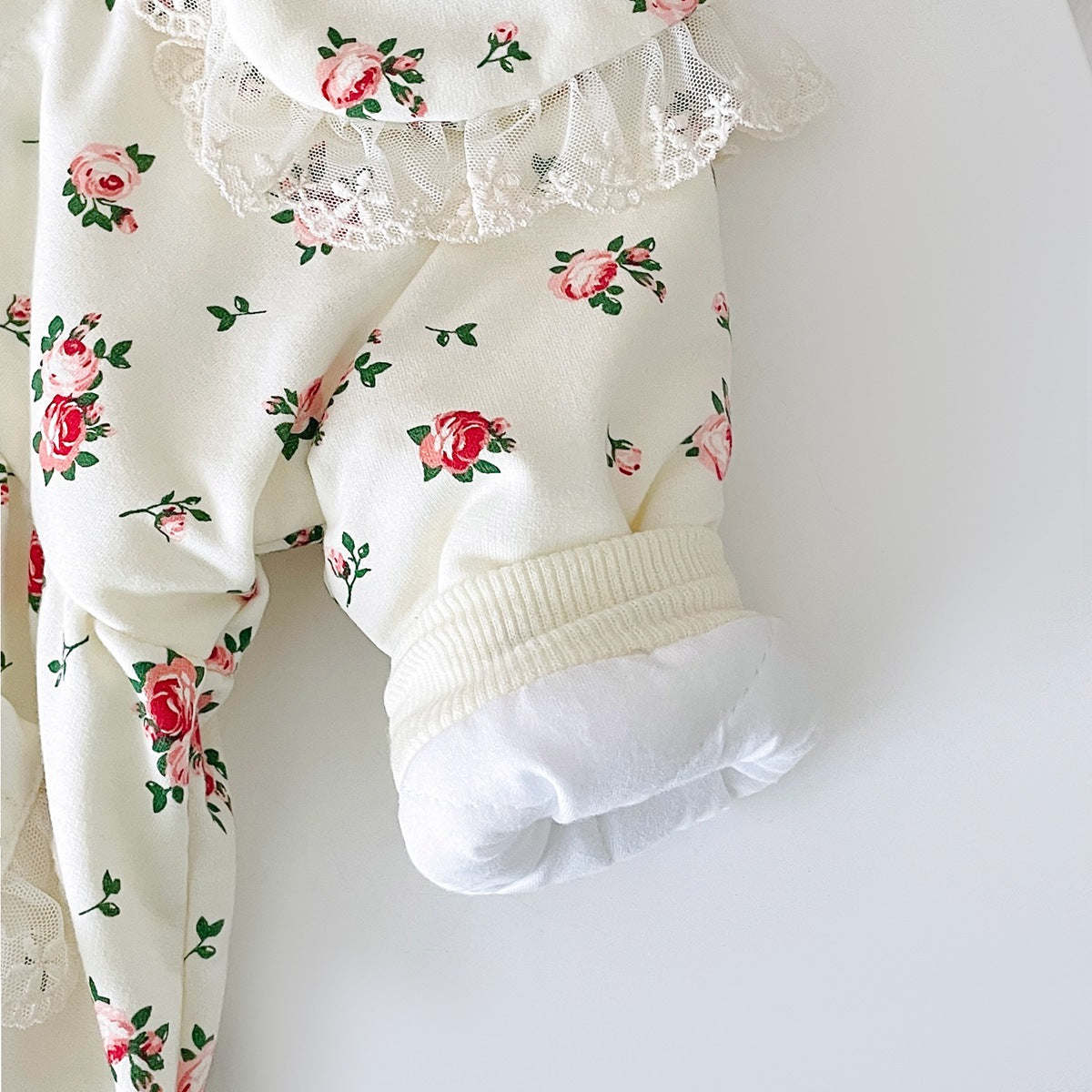 Baby Girl Floral Pattern Mesh Patched Design Doll Neck Jumpsuit