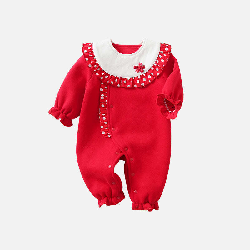 Baby Girl Polka Dot Pattern Mesh Patchwork Design New Year's Romper