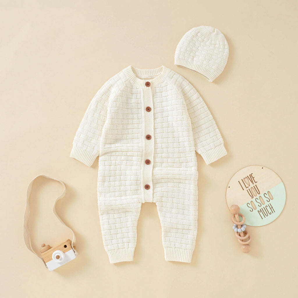 Baby Solid Color Full Button Design Knit Hot Selling Rompers