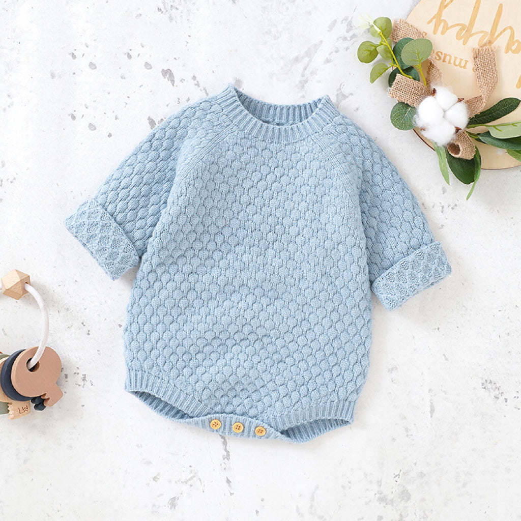 Baby Solid Color Long Sleeve Knit Pullover New Style Bodysuit