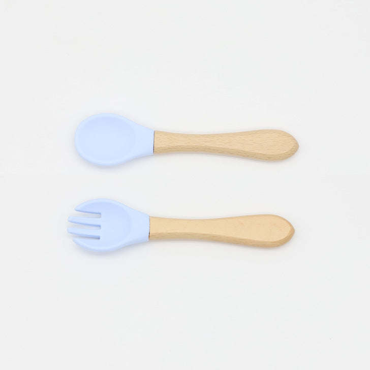 Baby Food Grade Wooden Handles Silicone Spoon Fork Cutlery