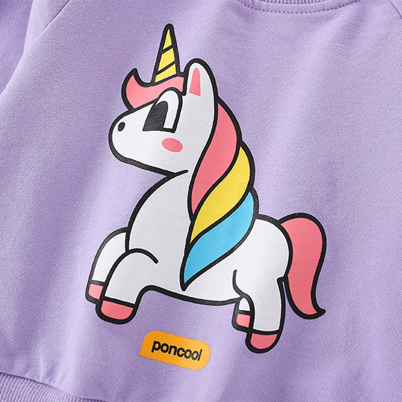 Baby Girl Unicorn Print Pattern O-Neck Long Sleeve Hoodie