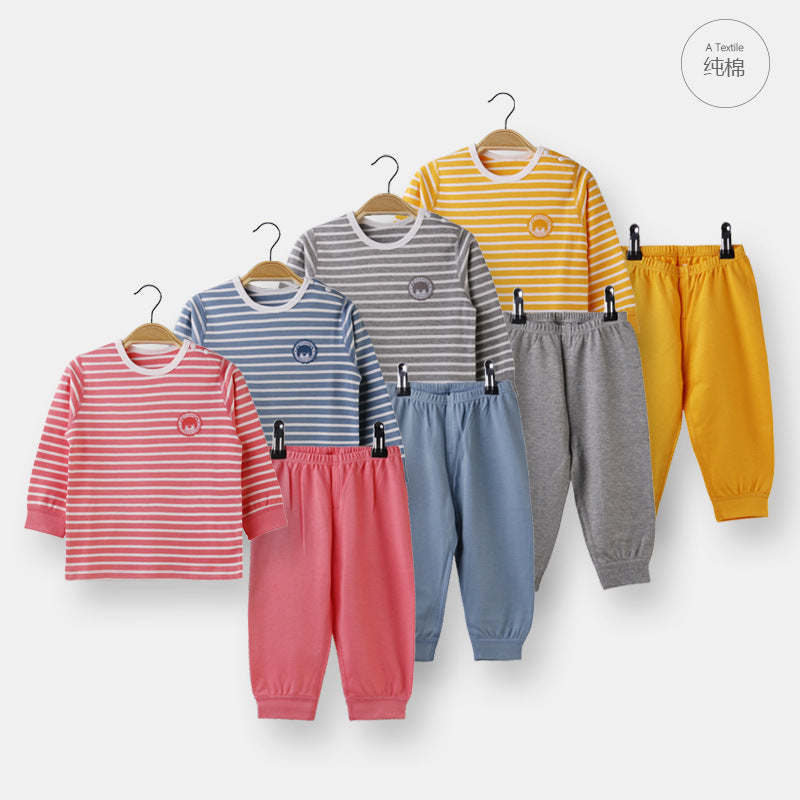 Baby Striped Graphic Shirt Combo Solid Trousers Spring Autumn Split Underwear Pajama Sets