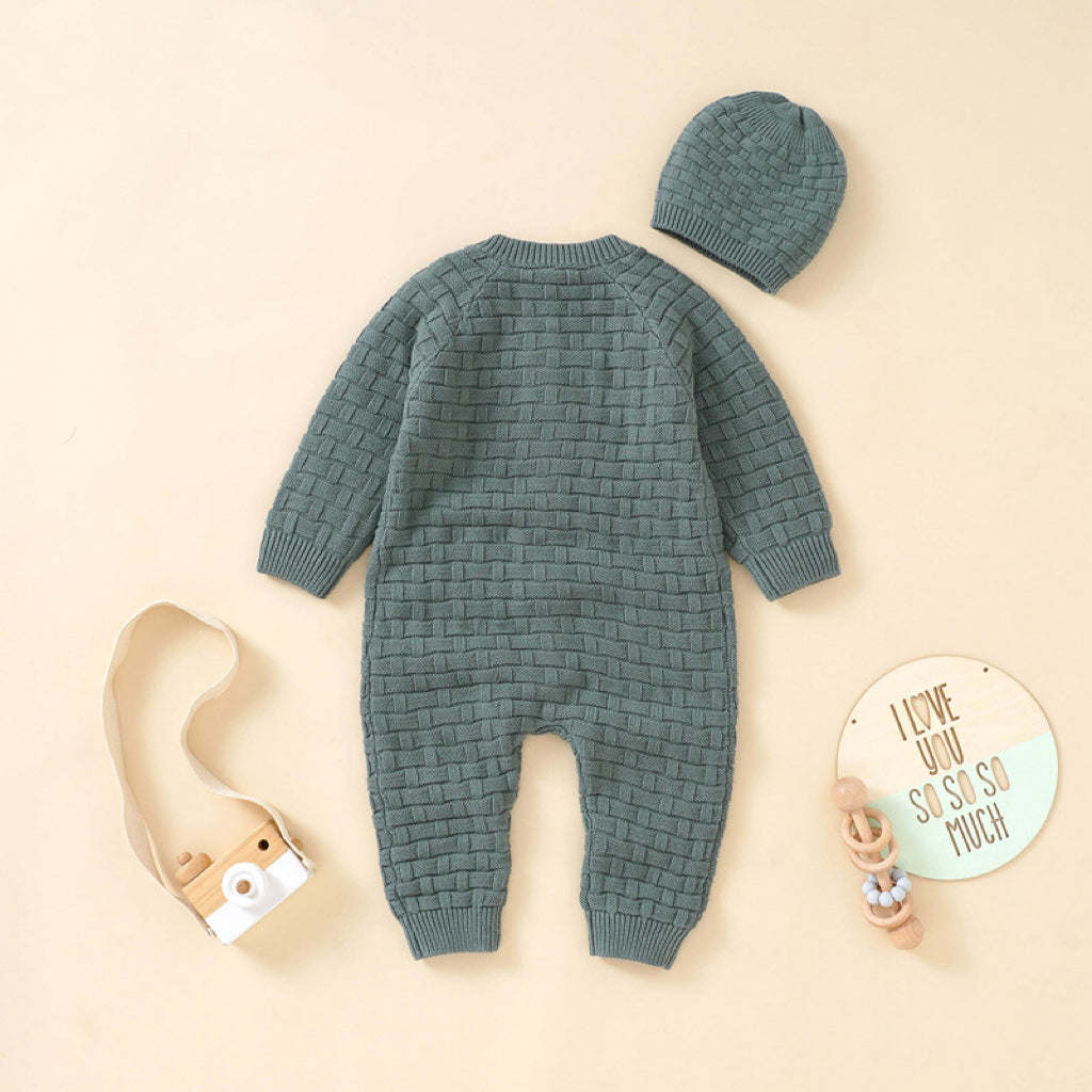 Baby Solid Color Full Button Design Knit Hot Selling Rompers