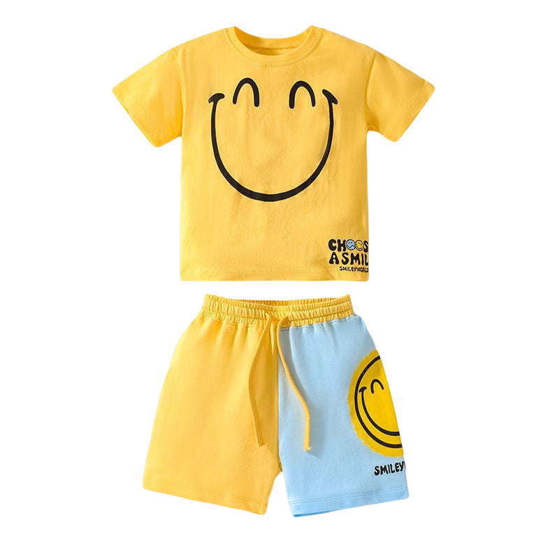 Baby Boy Smile Print Pattern Color Matching Design Clothing Sets