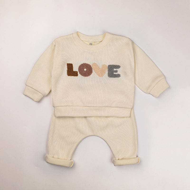 Baby LOVE Graphic Hoodies Combo Pants Kids Valentine's Day Sets