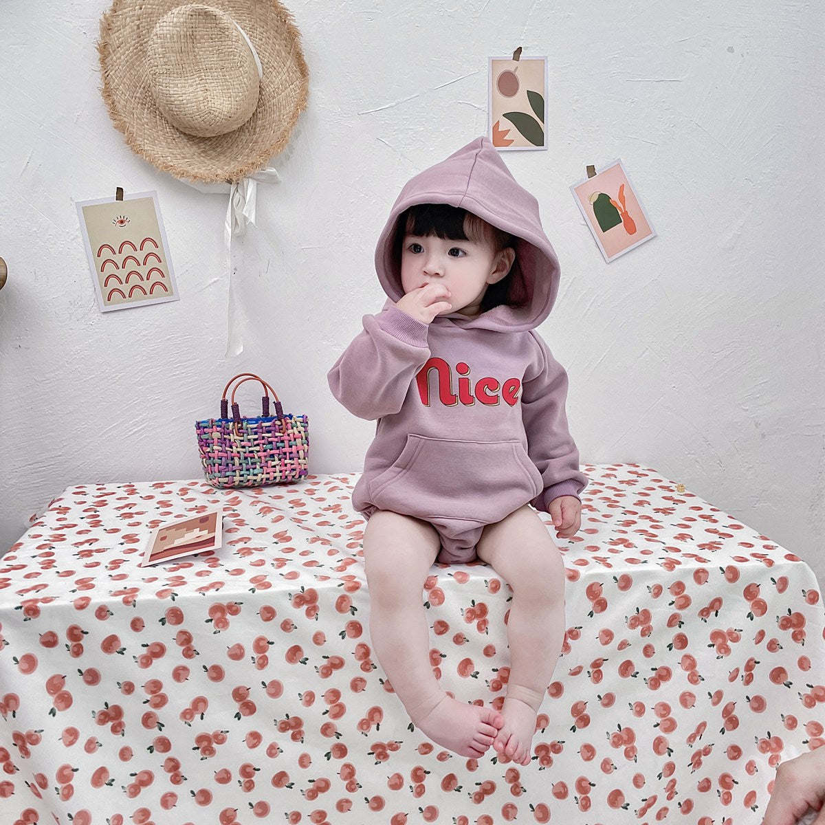 Baby Letter Print Pattern Solid Color Thickened Cotton Onesies