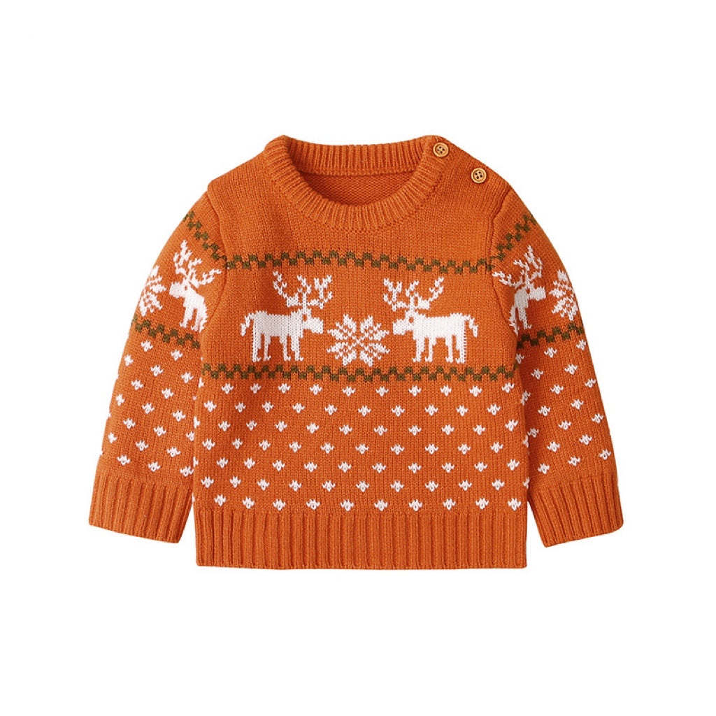 Baby Boy And Girl Christmas Giraffe Pattern Long Sleeved Pullover Sweater