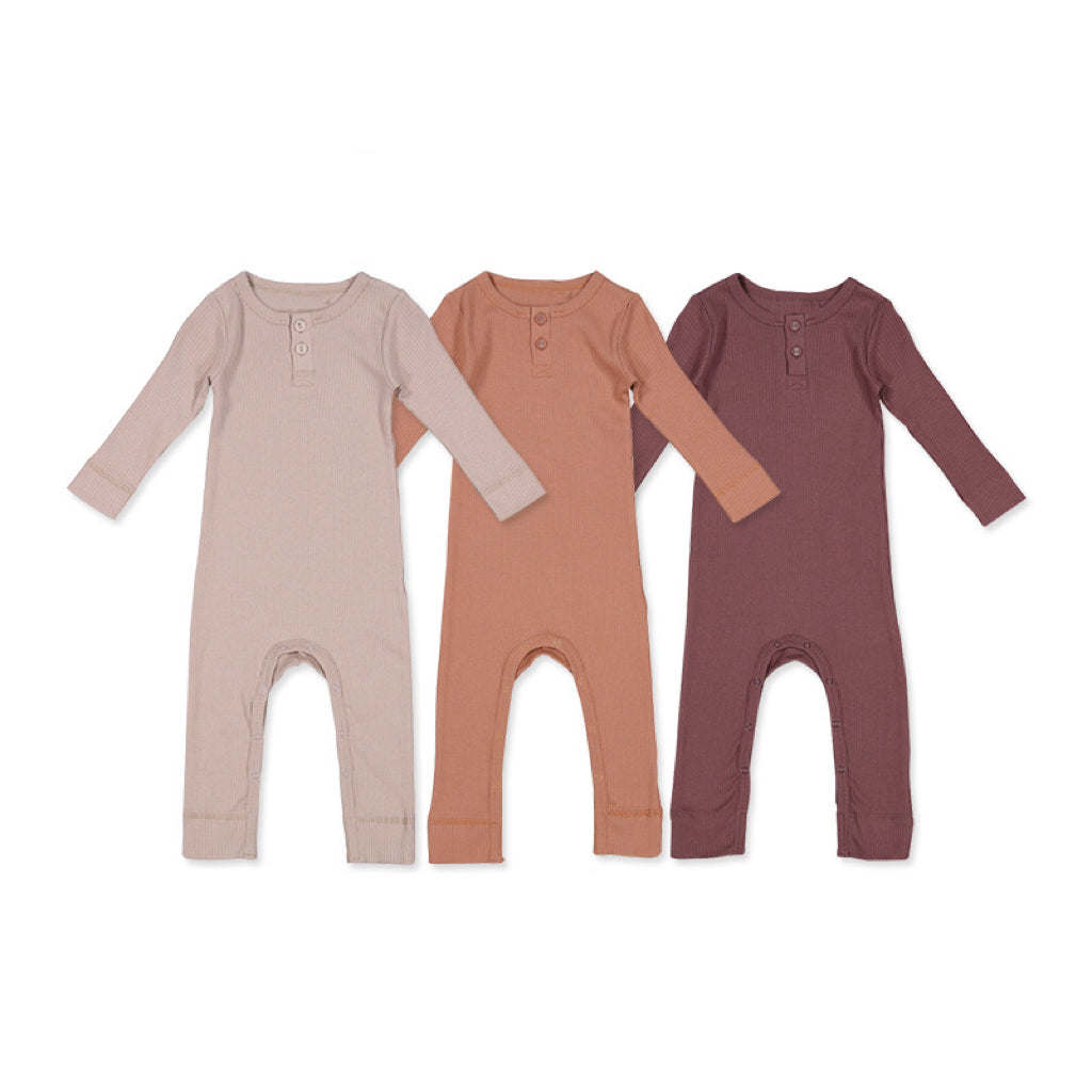 Baby Solid Color Long Sleeve Soft Cotton Basic Jumpsuit