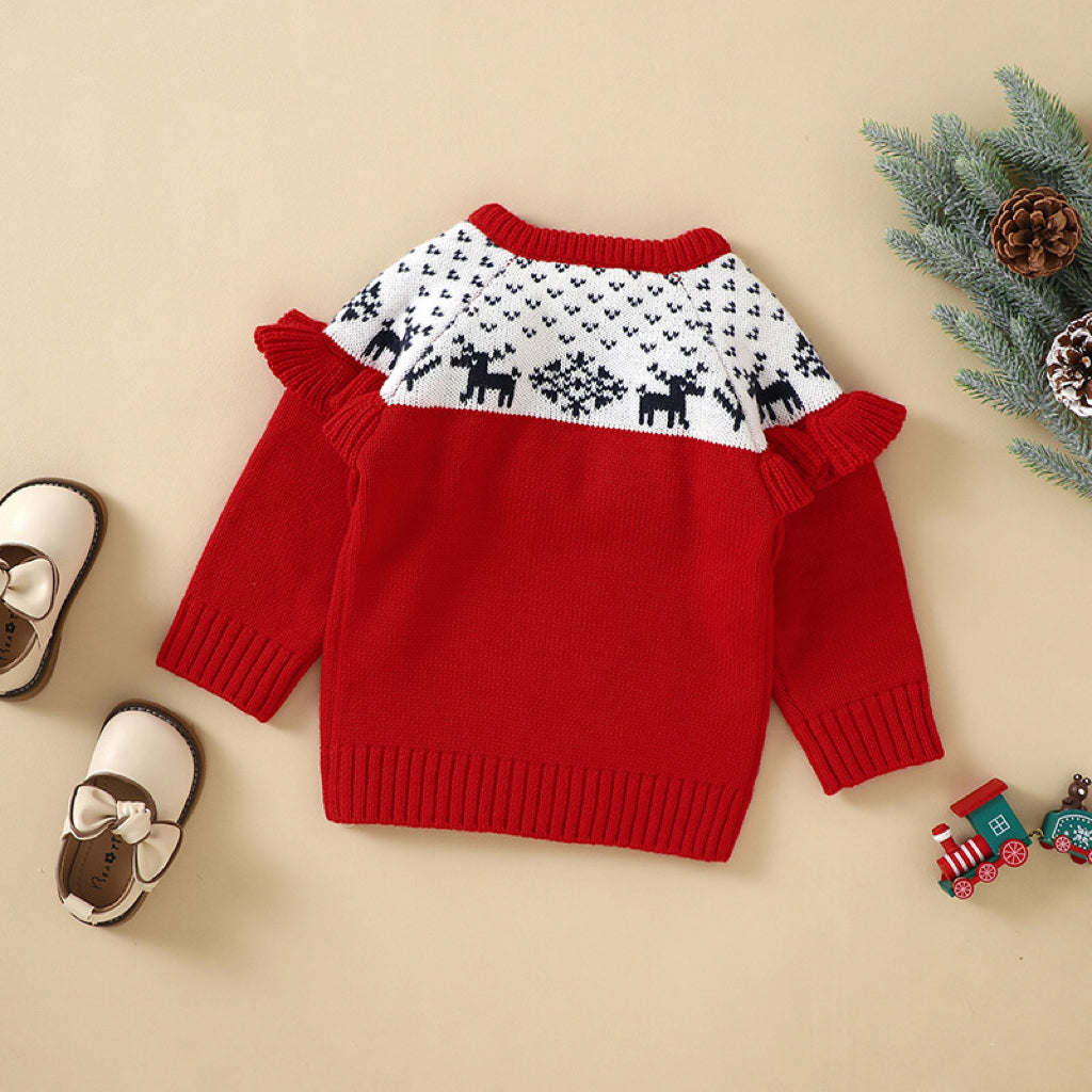 Baby Christmas Elk Embroidered Pattern Pullover Knitted Custom Sweater