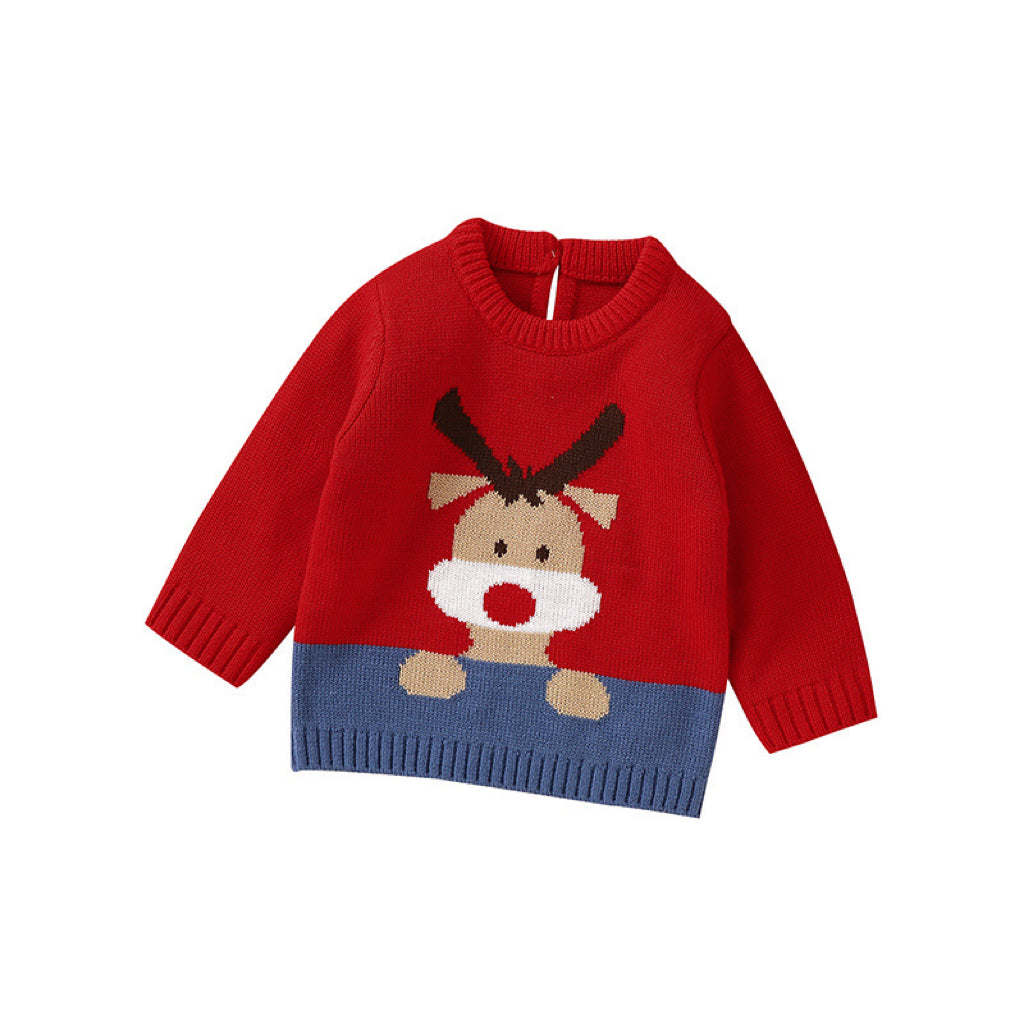 Baby Christmas Elk Pattern Pullover Long Sleeve Knitwear Sweater