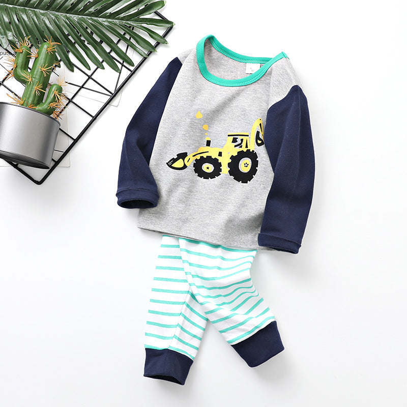 Baby Boy Cartoon Dinosaur Print Pattern Shirt Combo Pants 1 Pieces Sets Tracksuit