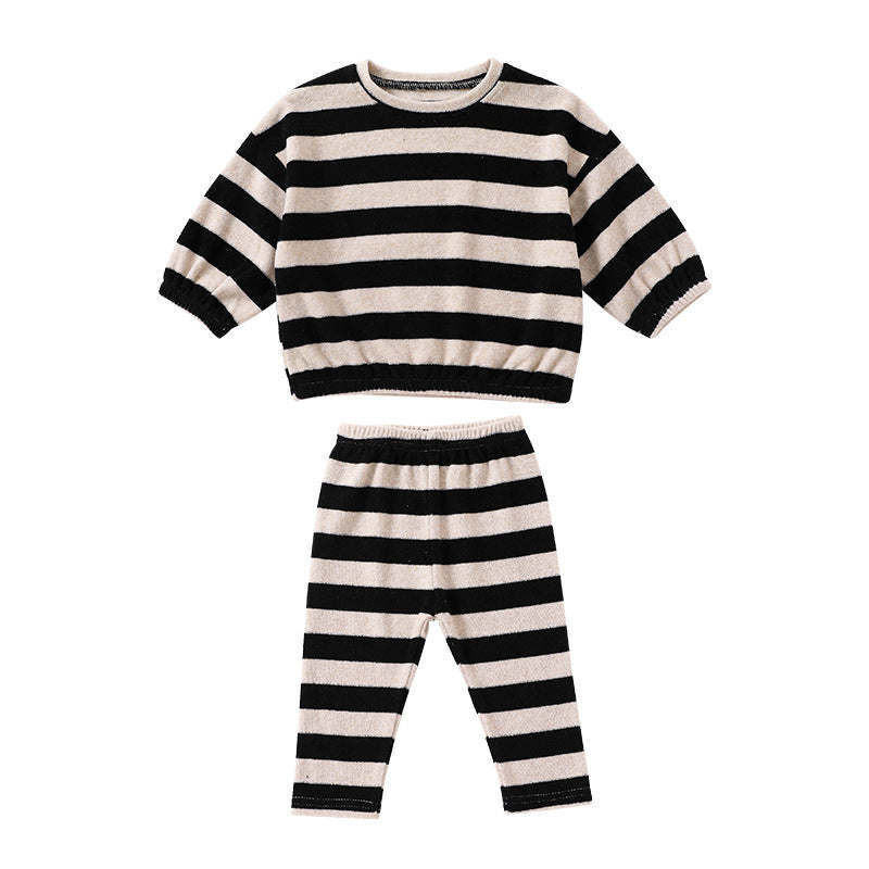 Baby Striped Print Pattern Loose Cotton Hoodie Combo Pants Sets