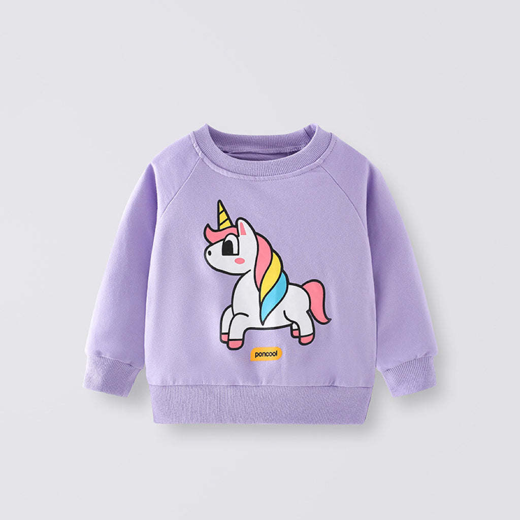 Baby Girl Unicorn Print Pattern O-Neck Long Sleeve Hoodie