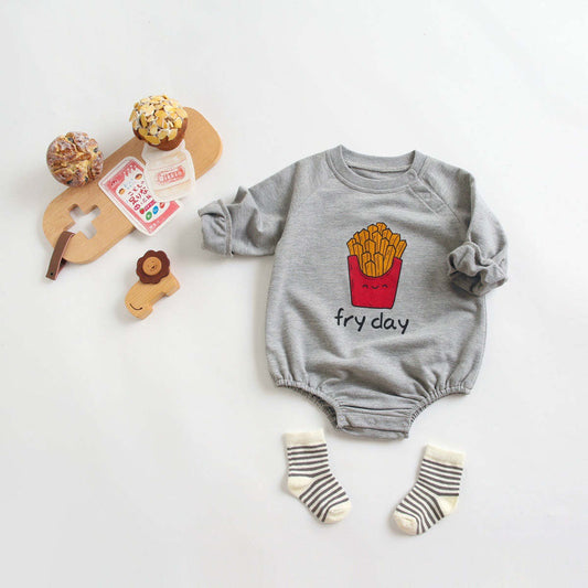 Newborn Baby Cartoon Graphic Shoulder Buckle Design Soft Onesies Bodysuit