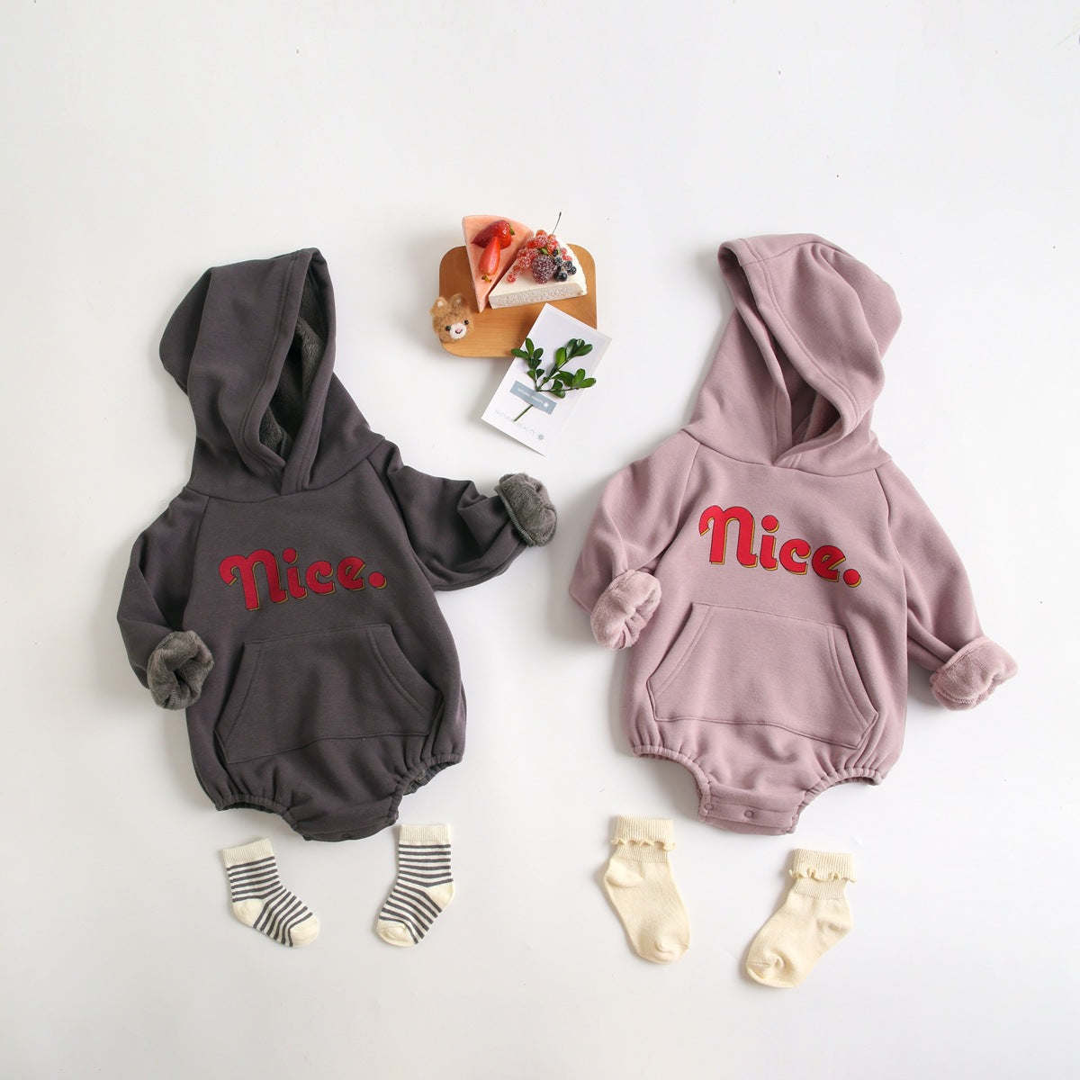 Baby Letter Print Pattern Solid Color Thickened Cotton Onesies