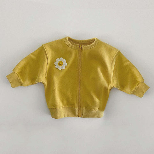 Baby Girl Little Sunflower Patches Pattern Zipper Front Design Cotton Coat