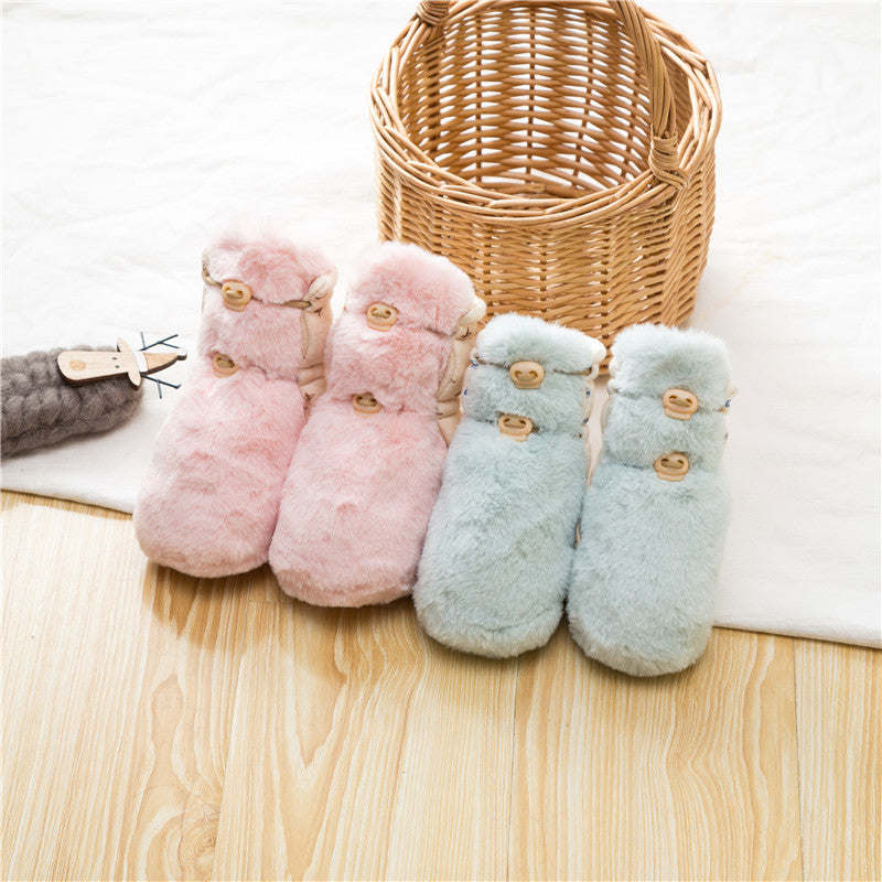 Newborn Baby Solid Color Plush Warm Shoes Outfits In Autumn & Winter