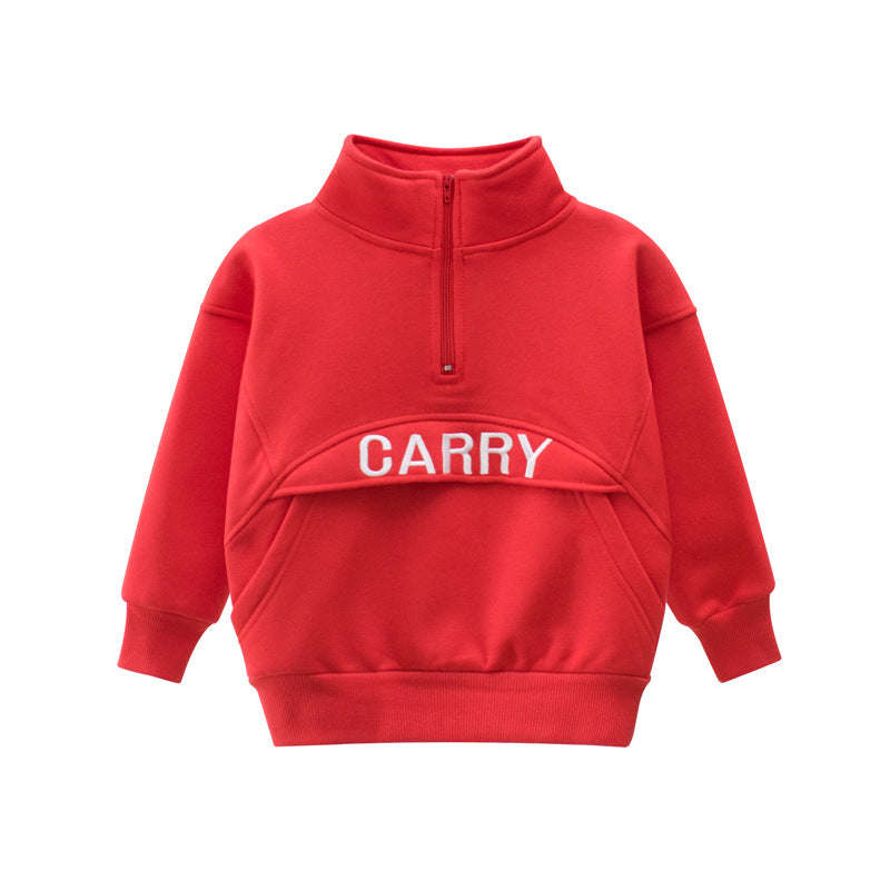 Baby Slogan Embroidered Pattern Solid Color High Neck Hoodie