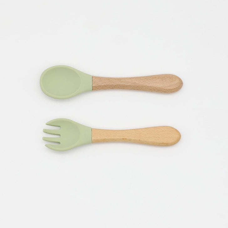 Baby Food Grade Wooden Handles Silicone Spoon Fork Cutlery