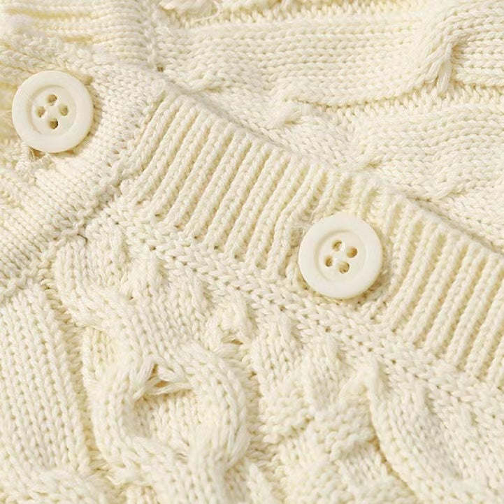 Baby Solid Color Crochet Knitted Pattern Shoulder Button Design Rompers