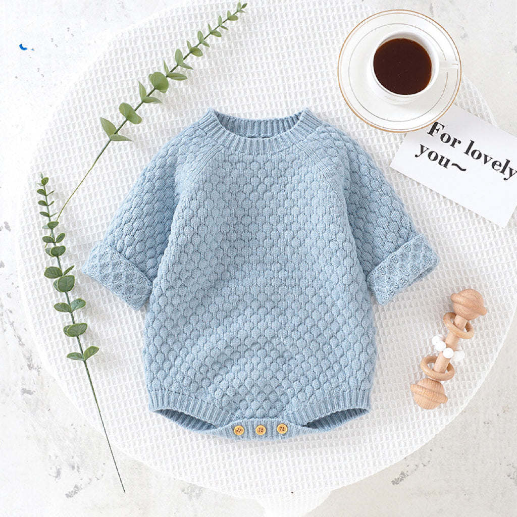 Baby Solid Color Long Sleeve Knit Pullover New Style Bodysuit