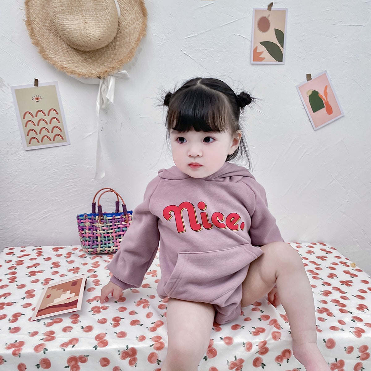 Baby Letter Print Pattern Solid Color Thickened Cotton Onesies