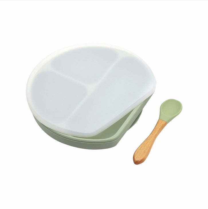 Baby Silicone Compartment Plate With Wooden Spoon