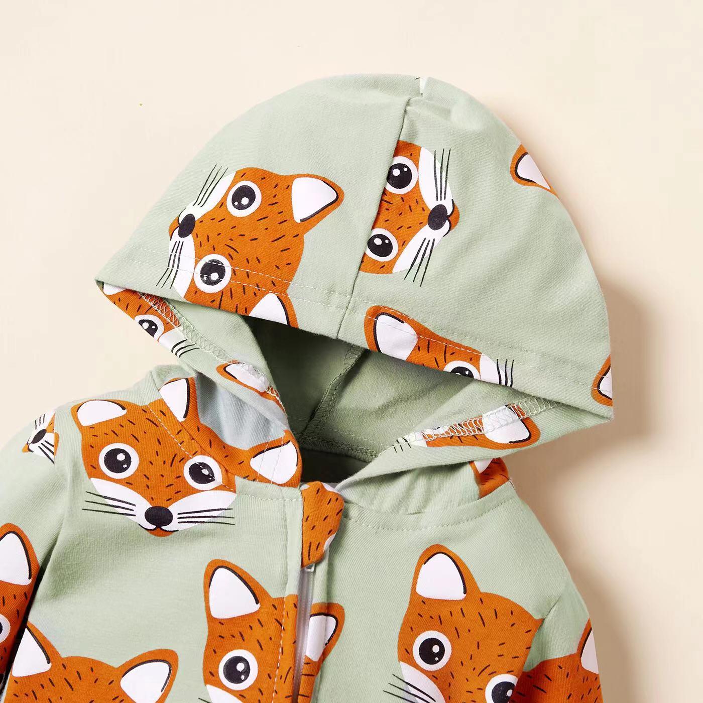 Baby Boy Allover Fox Pattern Button Front Lovely Romper With Hat Rompers