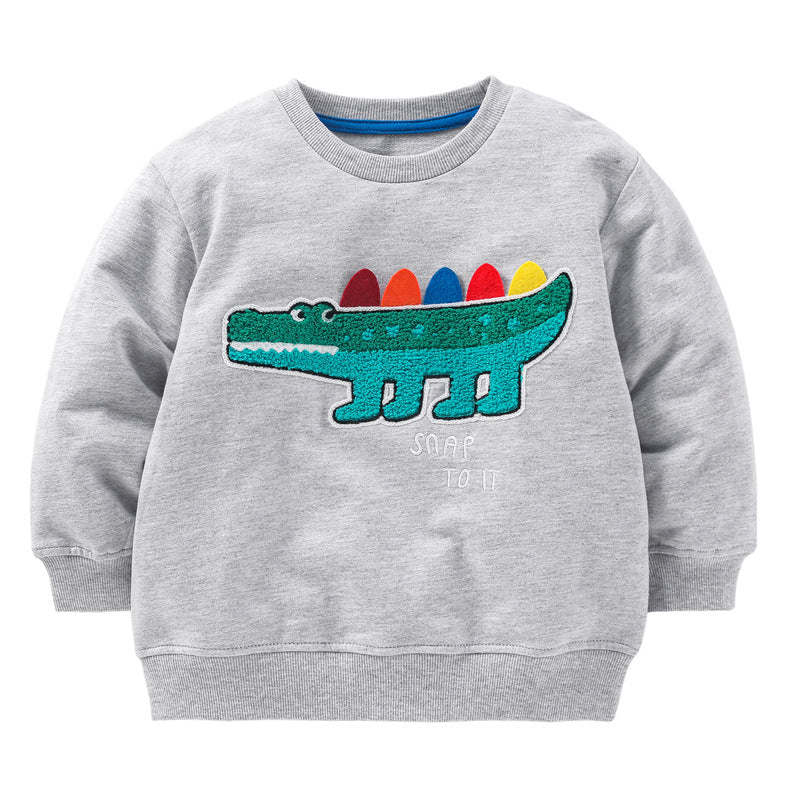 Baby Boy Cartoon Dinosaur Patches Pattern Long Sleeve Hoodies