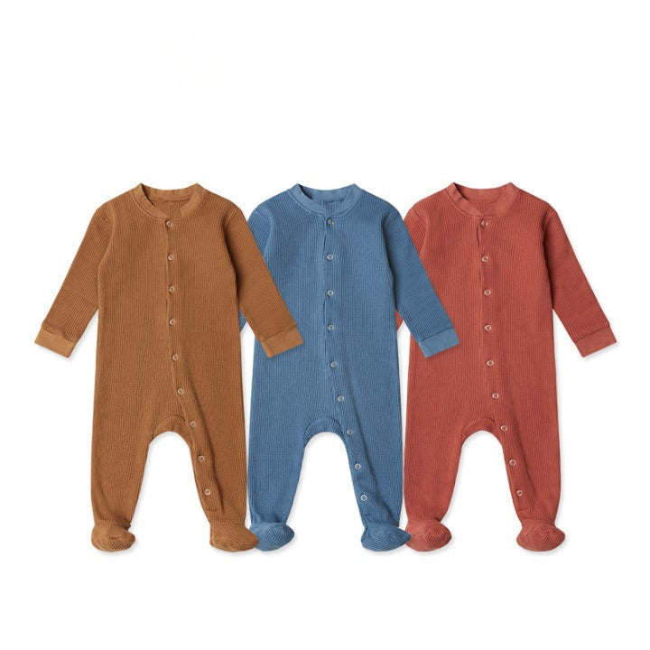 Baby Boy And Girl Waffle Knitted Fabric Solid Color Jumpsuits