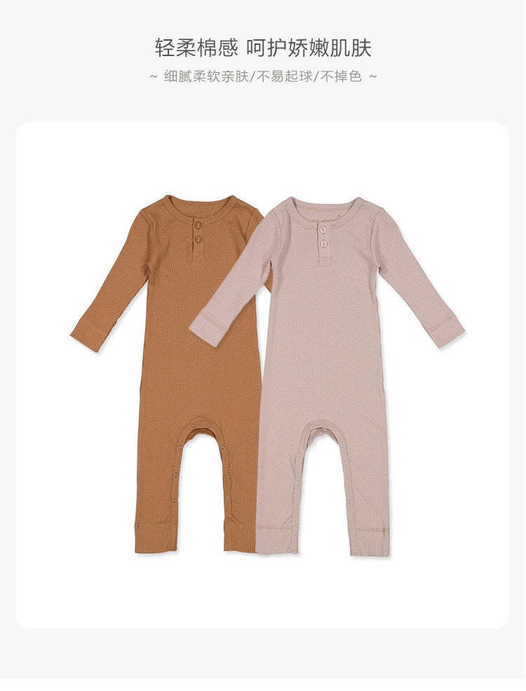 Baby Solid Color Long Sleeve Soft Cotton Basic Jumpsuit