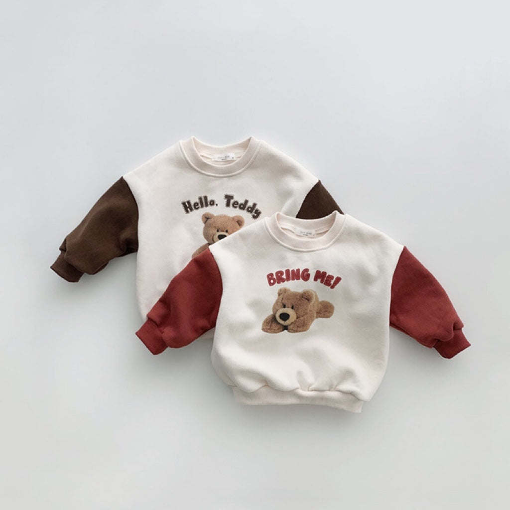 Baby Boy And Girl Bear Print Color Matching Design Spring Autumn Long Sleeve Hoodie