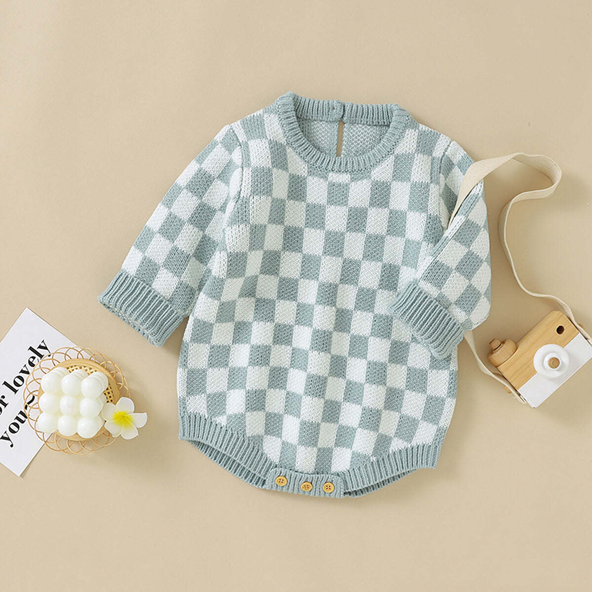 Baby Checkerboard Pattern Quality Knit Onesies